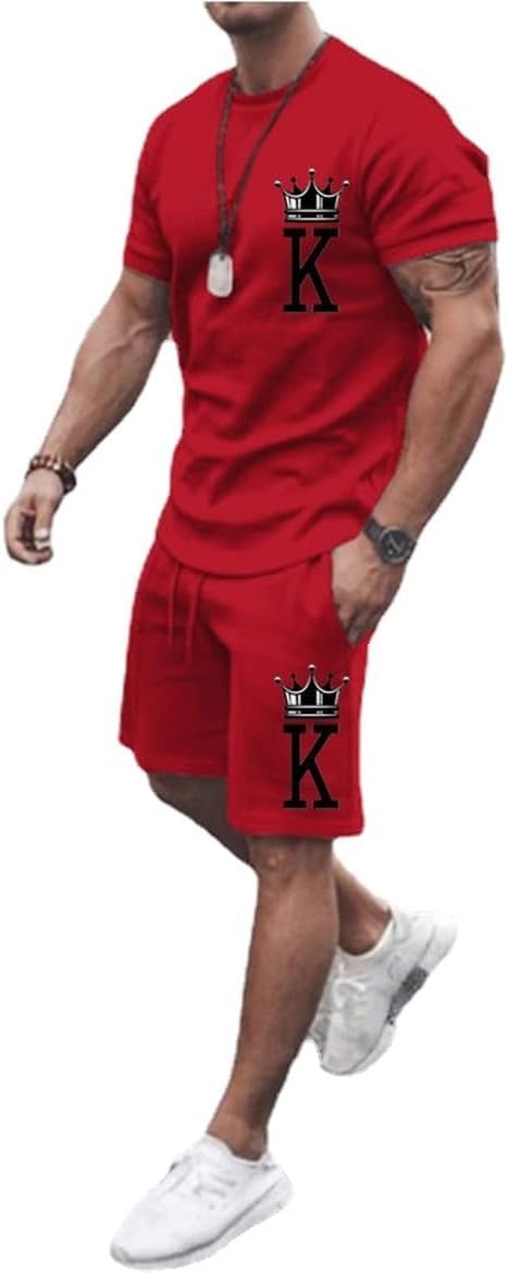 Men's Short Sets 2 Piece Summer Outfits Tracksuits Short Sleeve Shirt and Shorts 3D Poker Shirt