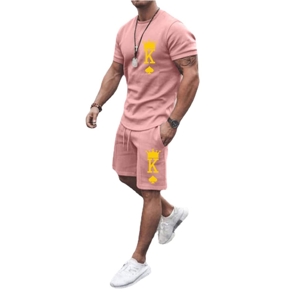 Men's Short Sets 2 Piece Summer Outfits Tracksuits Short Sleeve Shirt and Shorts 3D Poker Shirt