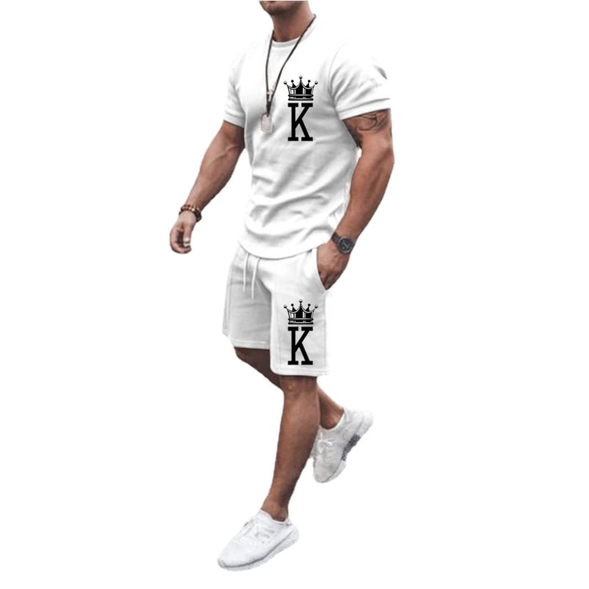 Men's Short Sets 2 Piece Summer Outfits Tracksuits Short Sleeve Shirt and Shorts 3D Poker Shirt