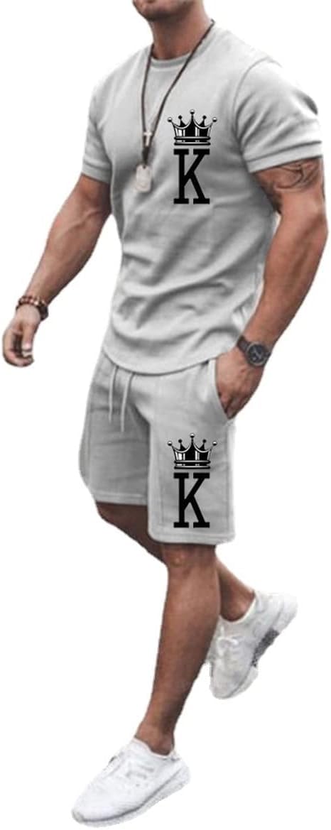 Men's Short Sets 2 Piece Summer Outfits Tracksuits Short Sleeve Shirt and Shorts 3D Poker Shirt