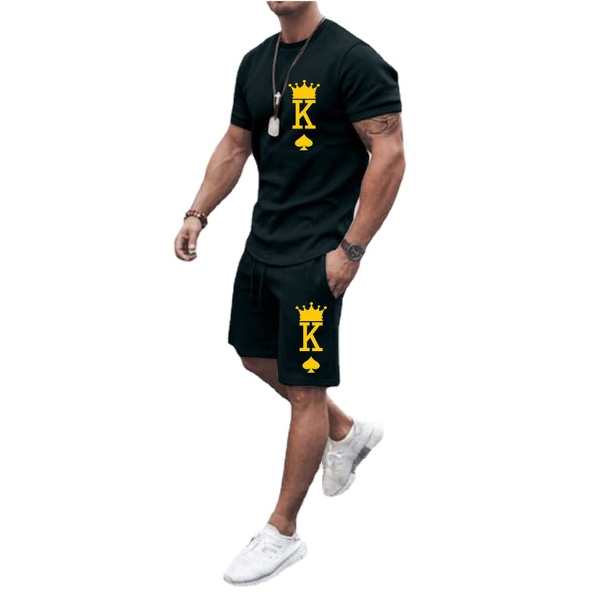 Men's Short Sets 2 Piece Summer Outfits Tracksuits Short Sleeve Shirt and Shorts 3D Poker Shirt