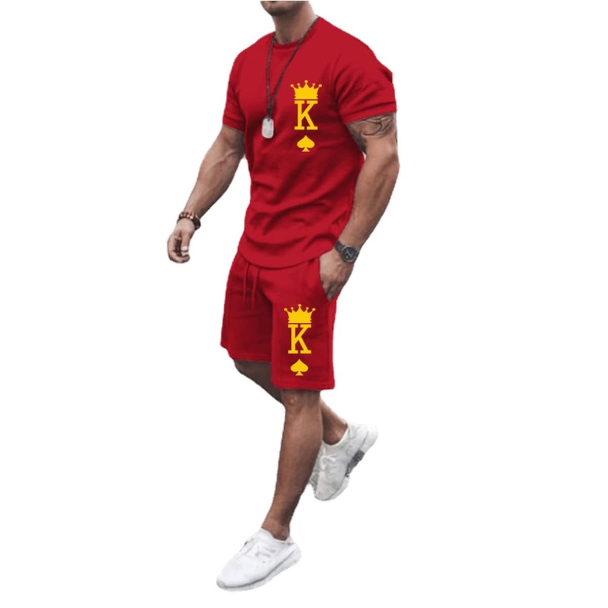 Men's Short Sets 2 Piece Summer Outfits Tracksuits Short Sleeve Shirt and Shorts 3D Poker Shirt