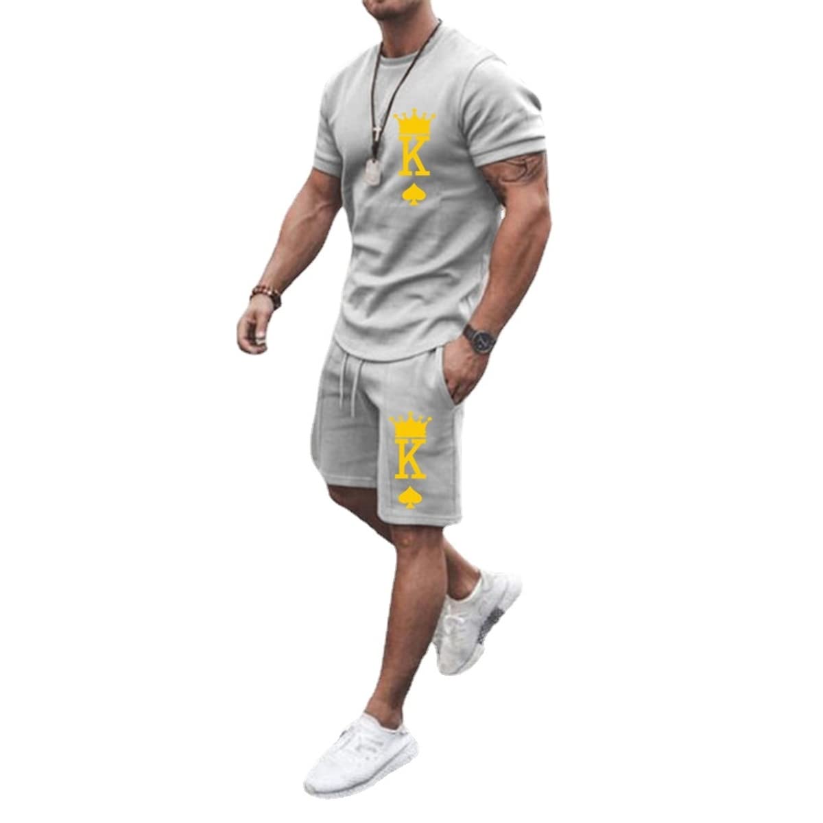 Men's Short Sets 2 Piece Summer Outfits Tracksuits Short Sleeve Shirt and Shorts 3D Poker Shirt