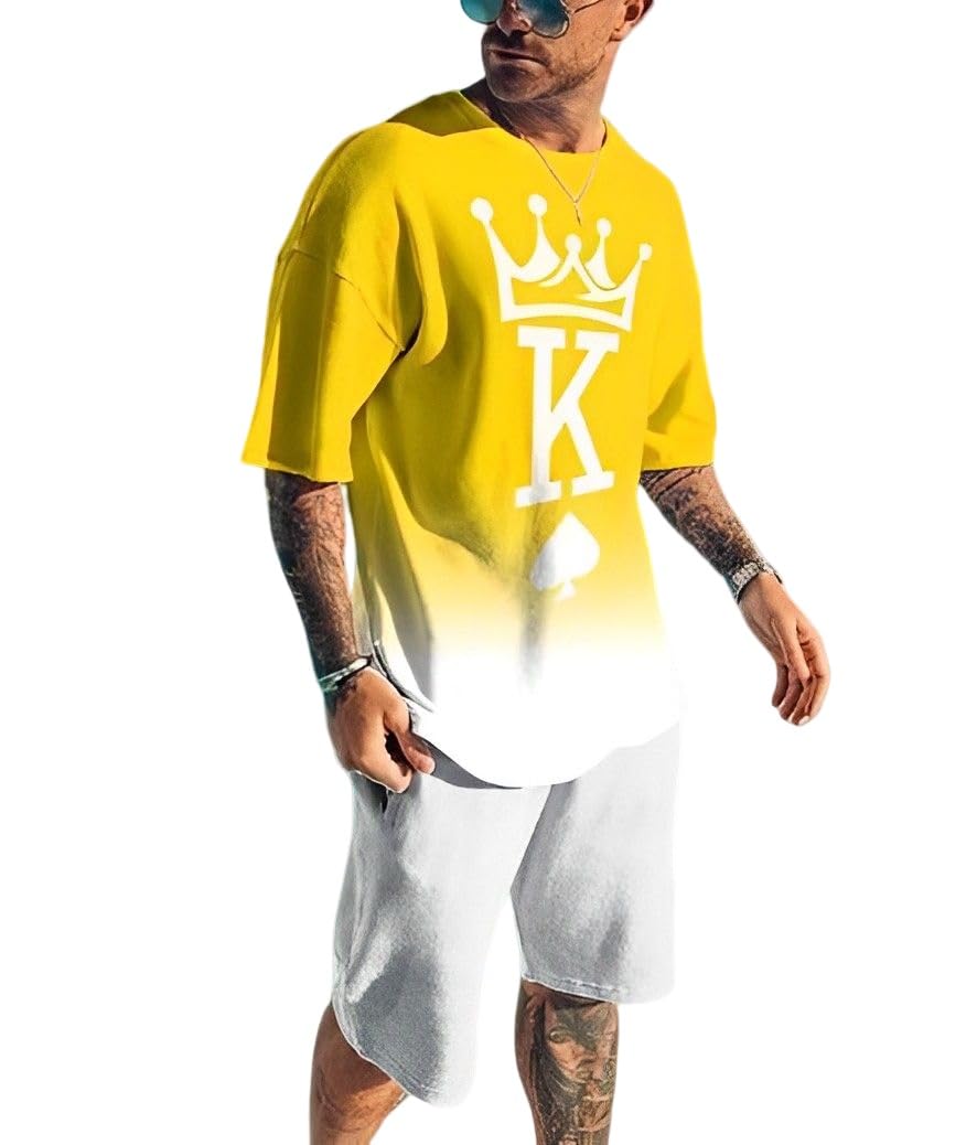 Men's Short Sets 2 Piece Summer Outfits Tracksuits Short Sleeve Shirt and Shorts 3D Poker Shirt