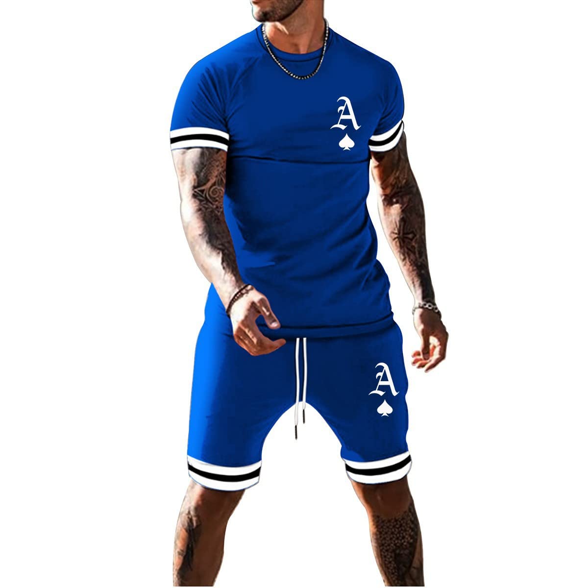 Men's Short Sets 2 Piece Summer Outfits Tracksuits Short Sleeve Shirt and Shorts 3D Poker Shirt