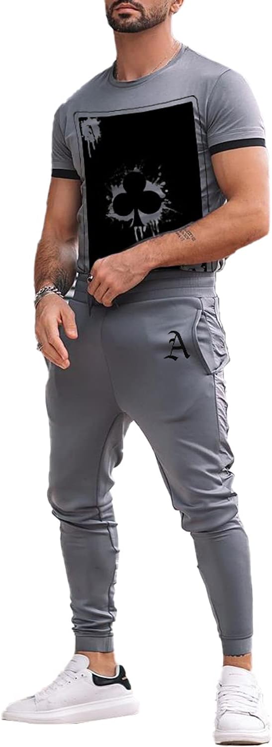 Men's Tracksuits 2 Piece Outfit Casual Short Sleeve Sweat(ML2021004,3XL)