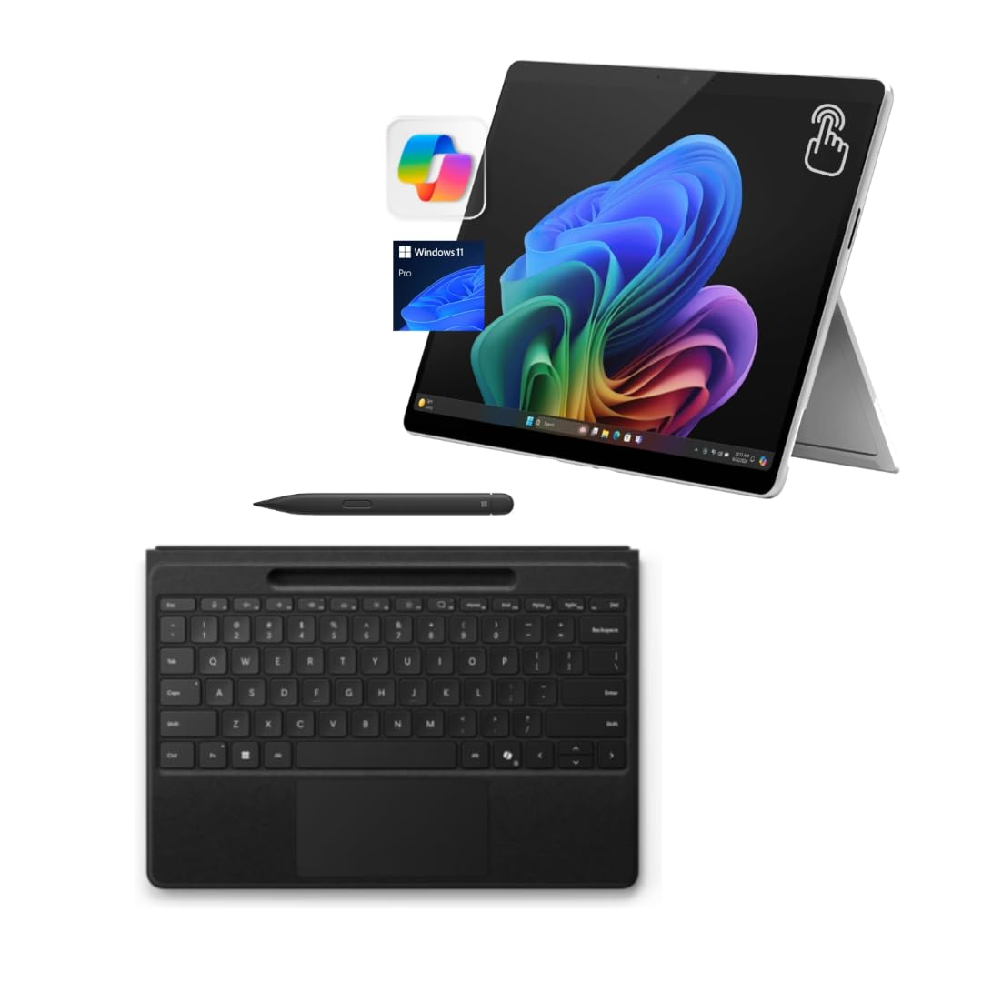 Microsoft Surface Pro 11 Bundle, 13" Copilot+ PC with Sapphire Pro Keyboard & Slim Pen, AI Tablet Essential Bundle for Surface Pro 11, 16GB RAM, 512GB SSD, Win 11 Pro