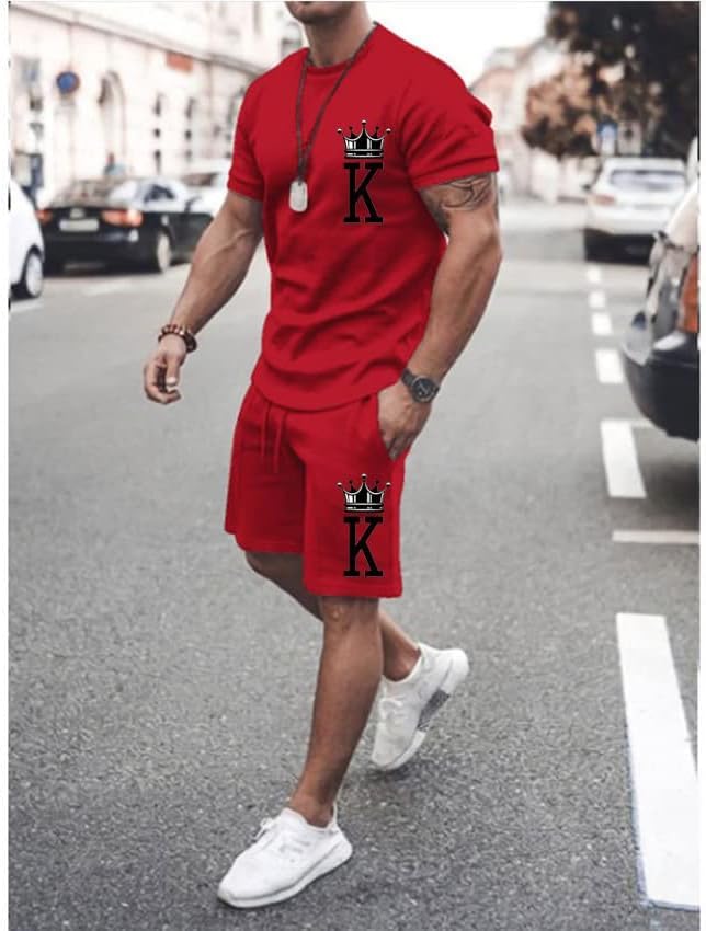 Men's Short Sets 2 Piece Summer Outfits Tracksuits Short Sleeve Shirt and Shorts 3D Poker Shirt