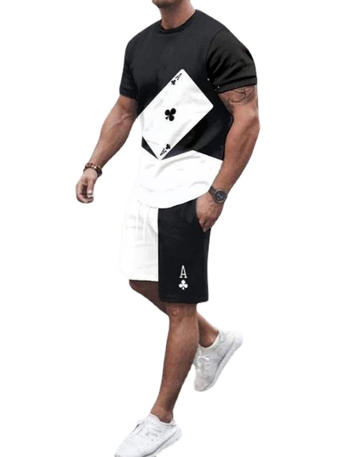 Men's Short Sets 2 Piece Summer Outfits Tracksuits Short Sleeve Shirt and Shorts 3D Poker Shirt