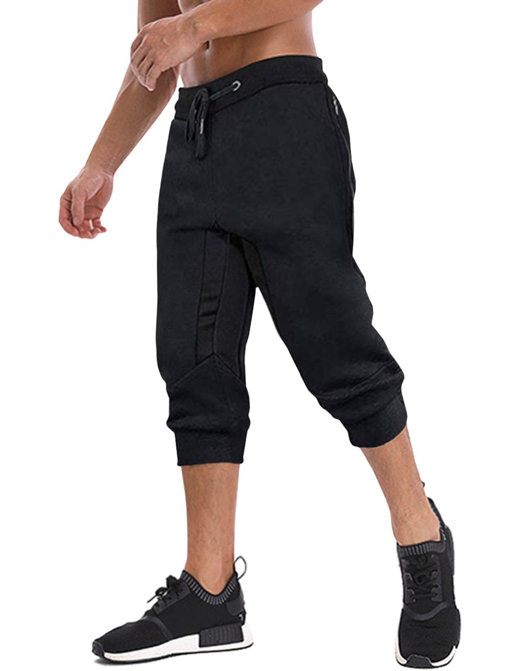 MAGNIVIT Men's 3/4 Jogger Capri Pants Workout Gym Below Knee Shorts Zipper Pockets Jogger Sweatpant Capris for Men