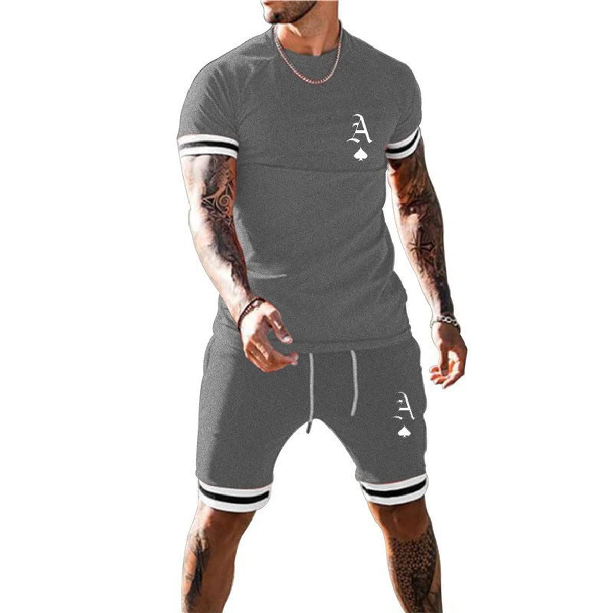 Men's Short Sets 2 Piece Summer Outfits Tracksuits Short Sleeve Shirt and Shorts 3D Poker Shirt