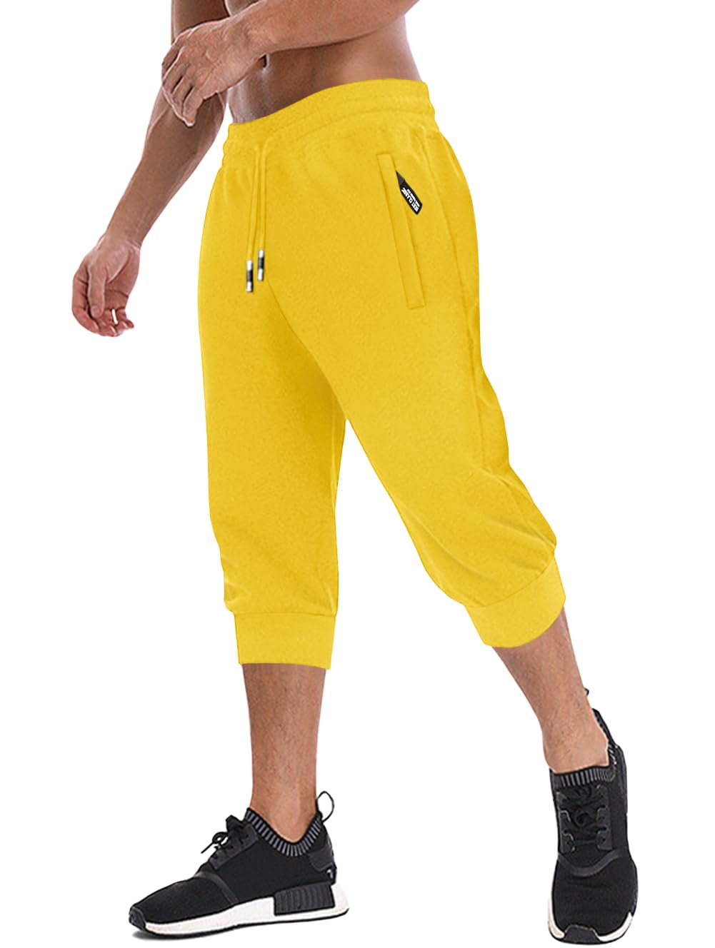 MAGNIVIT Men's 3/4 Jogger Capri Pants Workout Gym Below Knee Shorts Zipper Pockets Jogger Sweatpant Capris for Men
