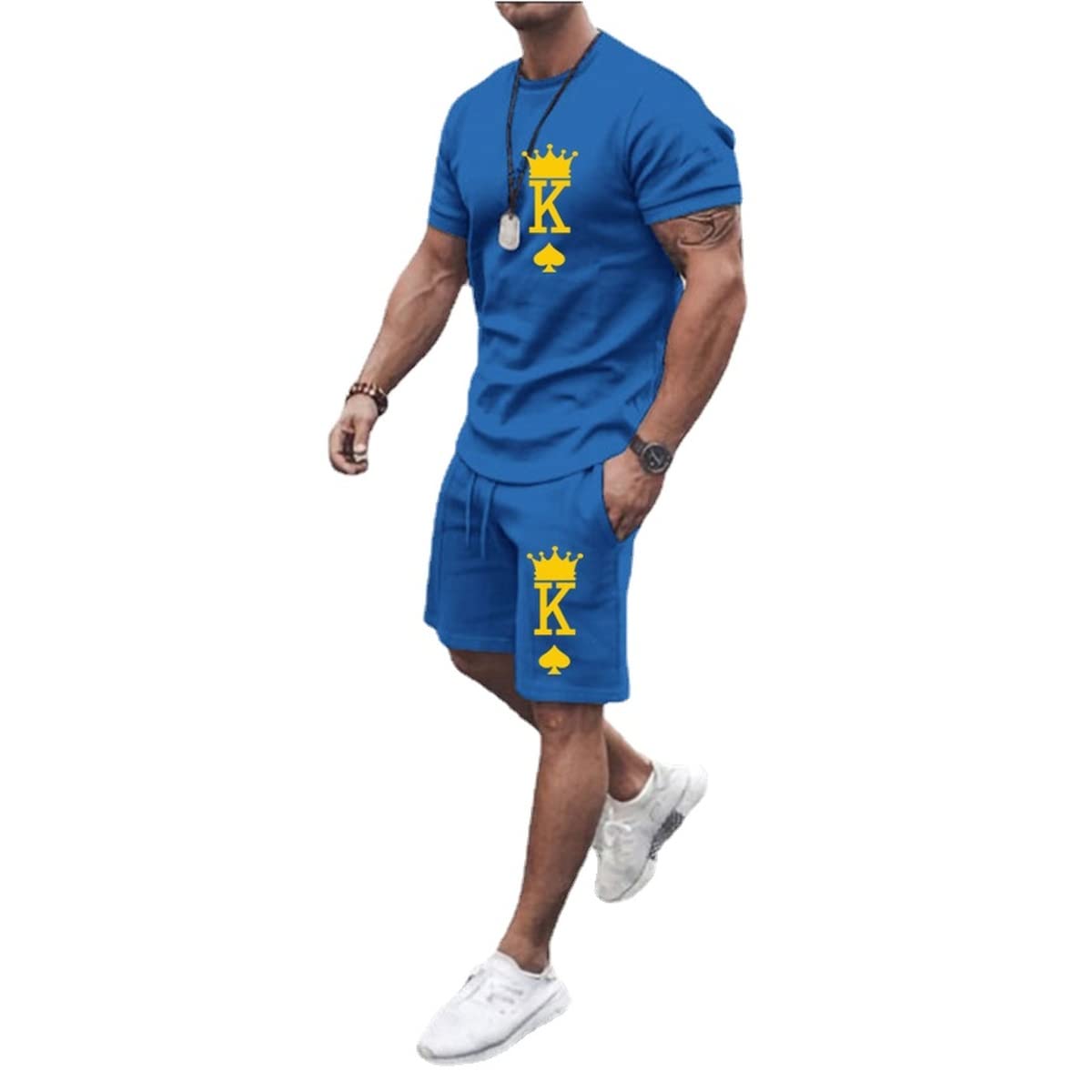 Men's Short Sets 2 Piece Summer Outfits Tracksuits Short Sleeve Shirt and Shorts 3D Poker Shirt