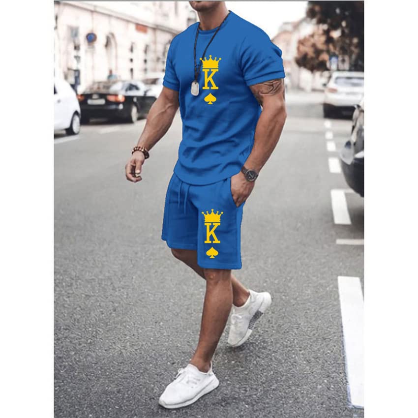 Men's Short Sets 2 Piece Summer Outfits Tracksuits Short Sleeve Shirt and Shorts 3D Poker Shirt