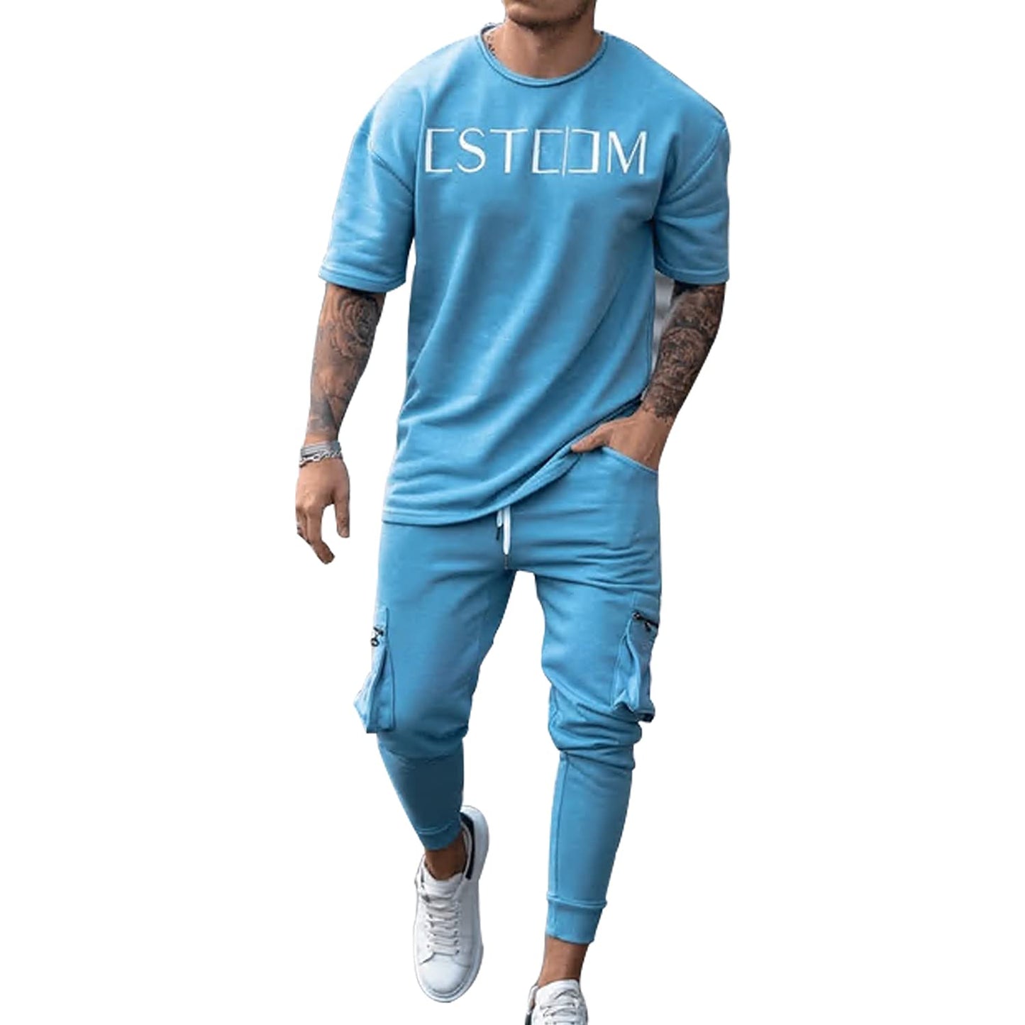 Men's Tracksuits 2 Piece Outfit Casual Short Sleeve Sweat