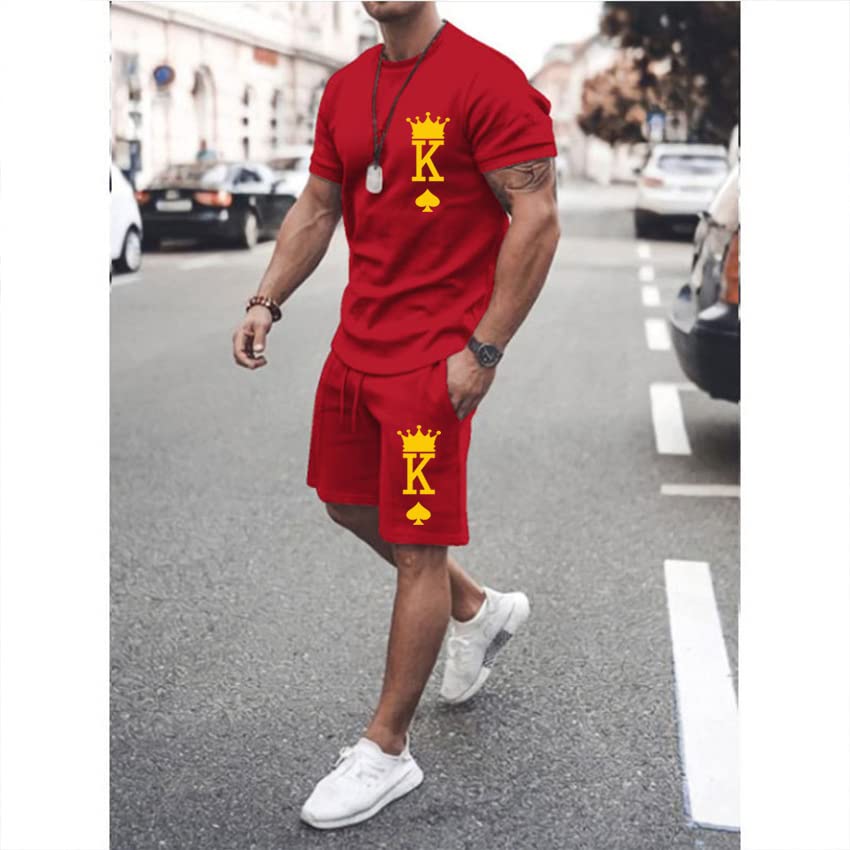 Men's Short Sets 2 Piece Summer Outfits Tracksuits Short Sleeve Shirt and Shorts 3D Poker Shirt