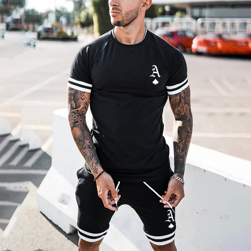 Men's Short Sets 2 Piece Summer Outfits Tracksuits Short Sleeve Shirt and Shorts 3D Poker Shirt