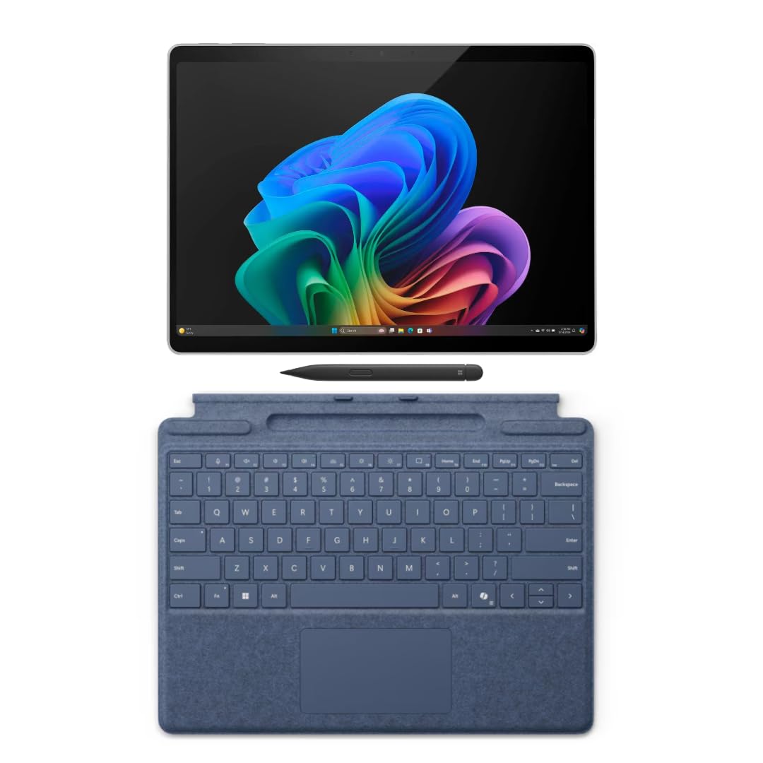 Microsoft Surface Pro 11 Bundle, 13" Copilot+ PC with Sapphire Pro Keyboard & Slim Pen, AI Tablet Essential Bundle for Surface Pro 11, 16GB RAM, 512GB SSD, Win 11 Pro