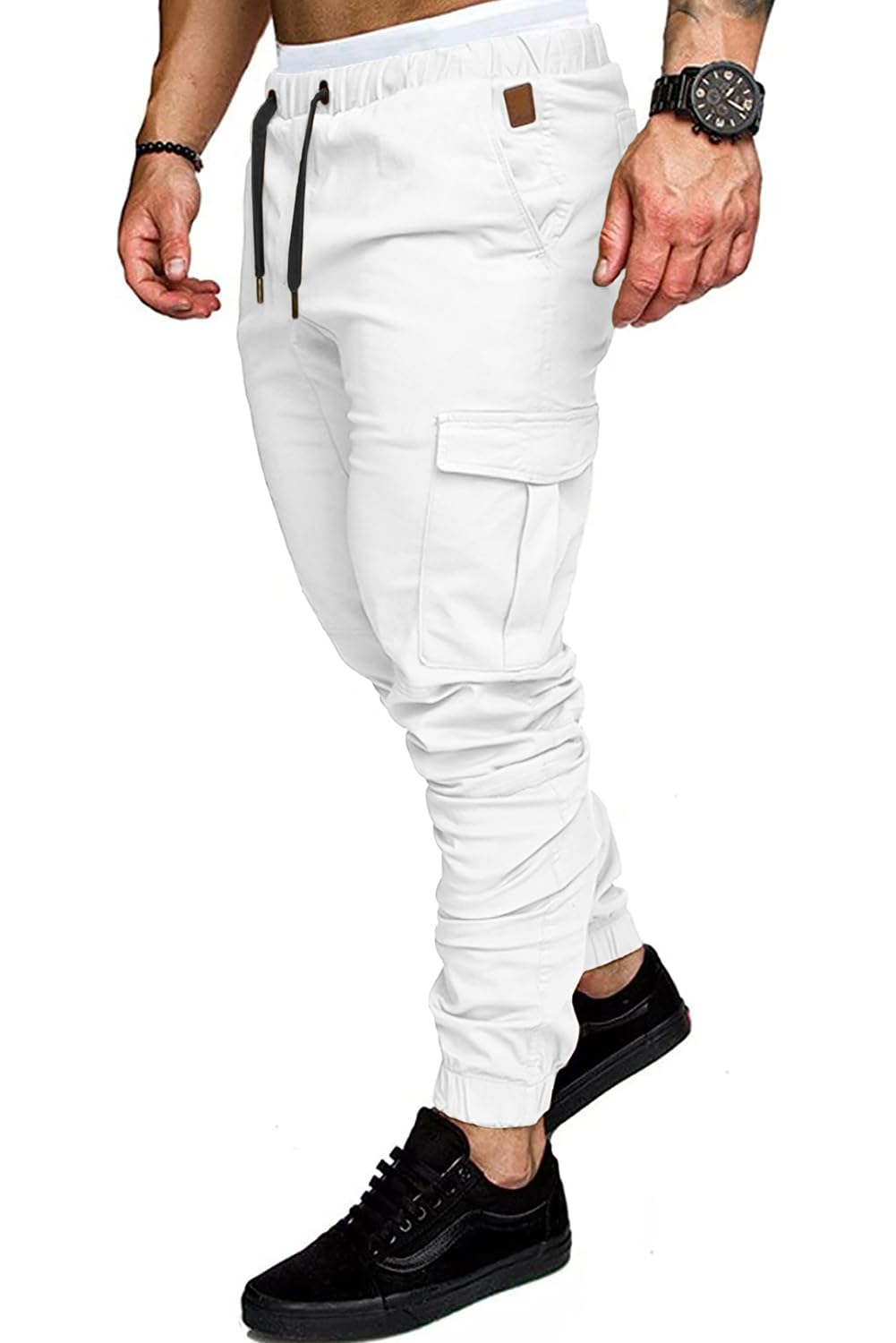 JMIERR Mens Fashion Cargo Pants - Casual Cotton Tapered Stretch Twill Drawstring Athletic Joggers Sweatpants with 6 Pockets