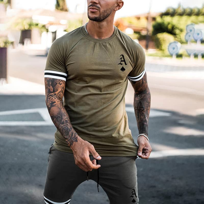 Men's Short Sets 2 Piece Summer Outfits Tracksuits Short Sleeve Shirt and Shorts 3D Poker Shirt
