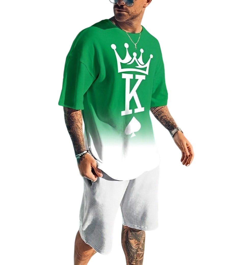 Men's Short Sets 2 Piece Summer Outfits Tracksuits Short Sleeve Shirt and Shorts 3D Poker Shirt