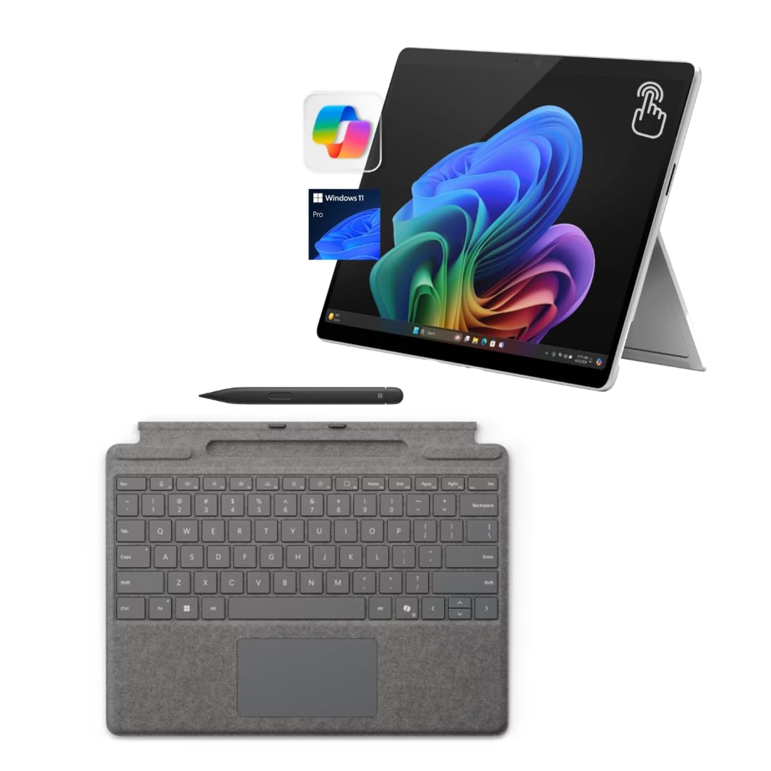 Microsoft Surface Pro 11 Bundle, 13" Copilot+ PC with Sapphire Pro Keyboard & Slim Pen, AI Tablet Essential Bundle for Surface Pro 11, 16GB RAM, 512GB SSD, Win 11 Pro