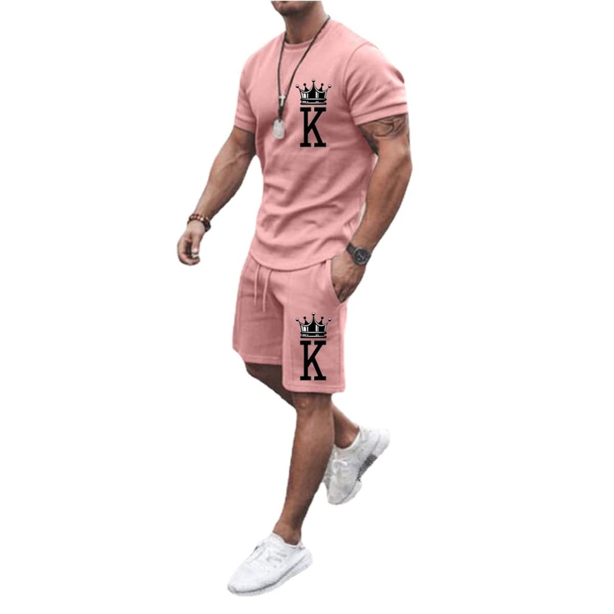 Men's Short Sets 2 Piece Summer Outfits Tracksuits Short Sleeve Shirt and Shorts 3D Poker Shirt