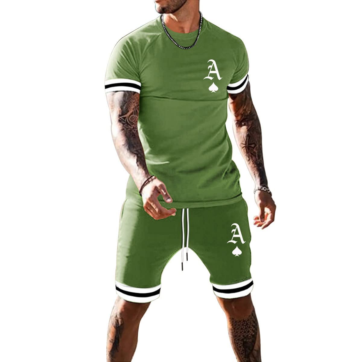 Men's Short Sets 2 Piece Summer Outfits Tracksuits Short Sleeve Shirt and Shorts 3D Poker Shirt