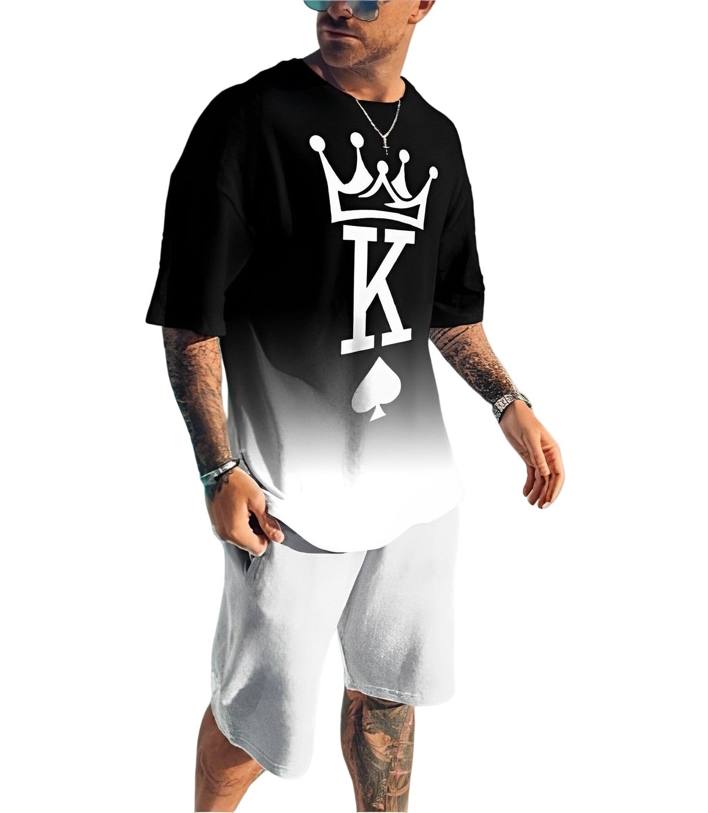 Men's Short Sets 2 Piece Summer Outfits Tracksuits Short Sleeve Shirt and Shorts 3D Poker Shirt