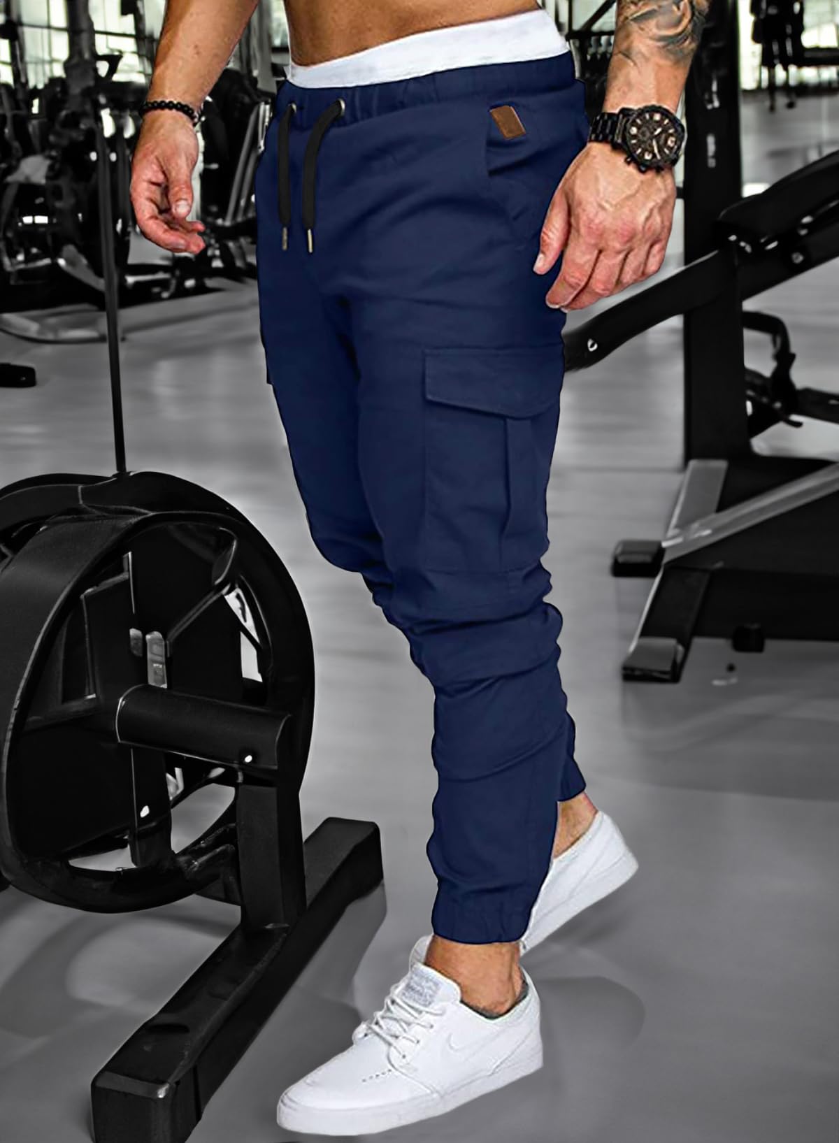 JMIERR Mens Fashion Cargo Pants - Casual Cotton Tapered Stretch Twill Drawstring Athletic Joggers Sweatpants with 6 Pockets