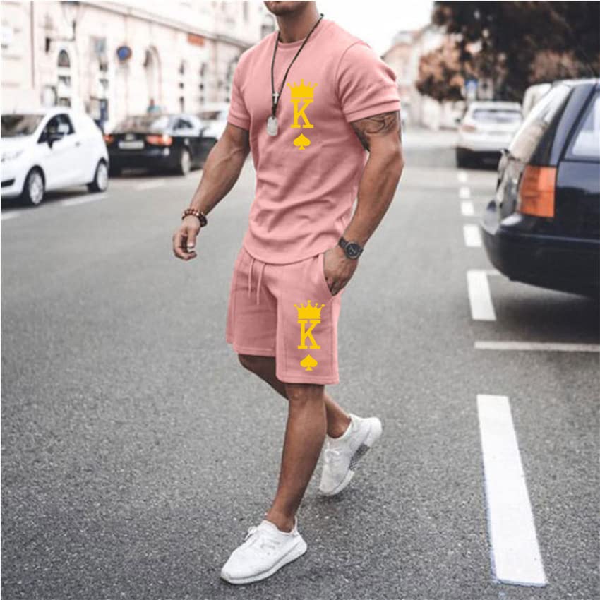 Men's Short Sets 2 Piece Summer Outfits Tracksuits Short Sleeve Shirt and Shorts 3D Poker Shirt