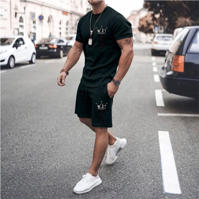Men's Short Sets 2 Piece Summer Outfits Tracksuits Short Sleeve Shirt and Shorts 3D Poker Shirt