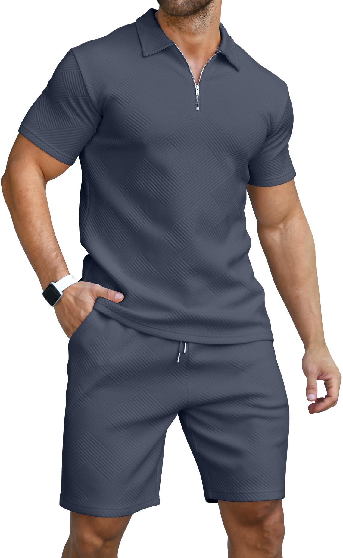 KUYIGO Men's Polo Shirt and Shorts Set Summer Outfits Fashion Casual Short Sleeve Polo Suit for Men 2 Piece Shorts Tracksuit