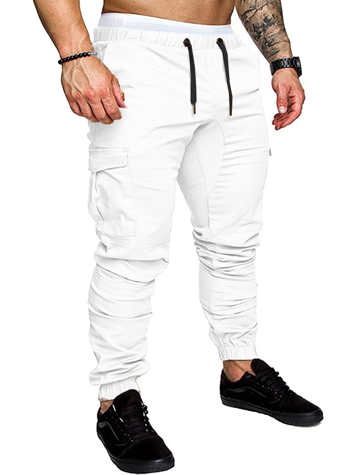 JMIERR Mens Fashion Cargo Pants - Casual Cotton Tapered Stretch Twill Drawstring Athletic Joggers Sweatpants with 6 Pockets