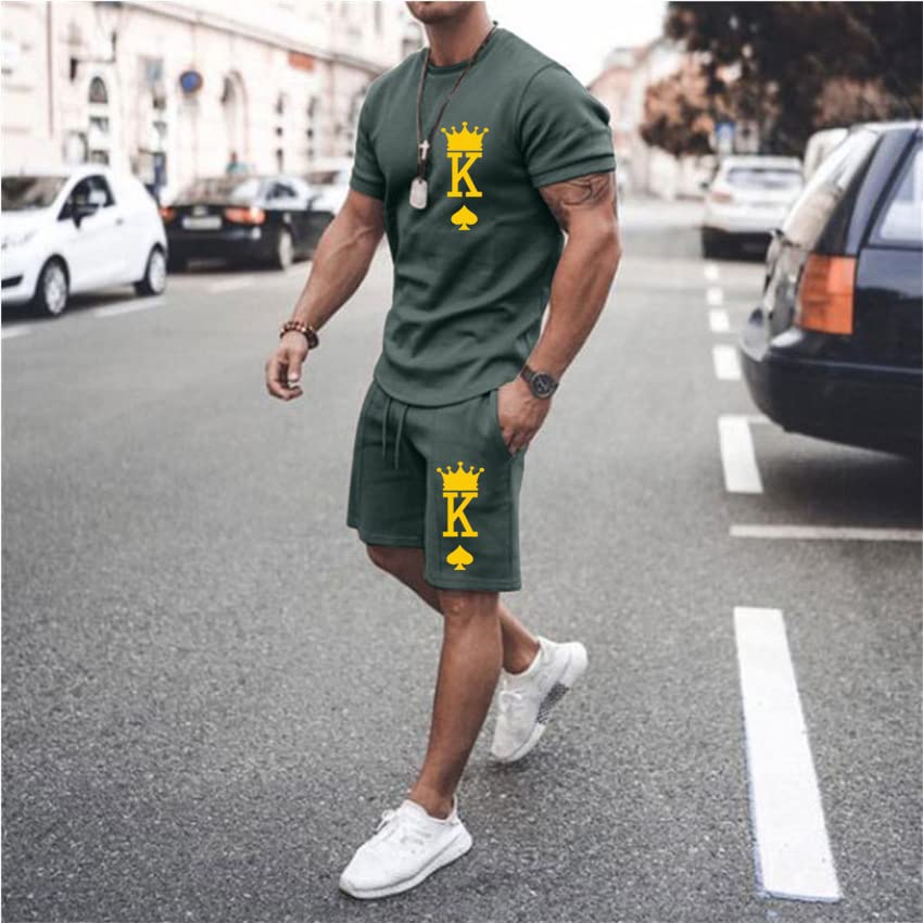 Men's Short Sets 2 Piece Summer Outfits Tracksuits Short Sleeve Shirt and Shorts 3D Poker Shirt