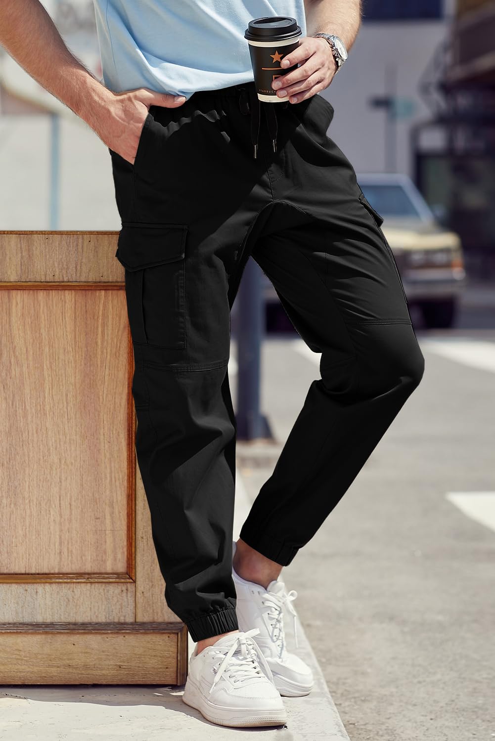 JMIERR Mens Fashion Cargo Pants - Casual Cotton Tapered Stretch Twill Drawstring Athletic Joggers Sweatpants with 6 Pockets