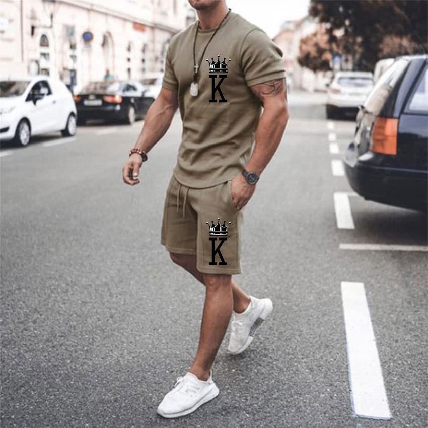 Men's Short Sets 2 Piece Summer Outfits Tracksuits Short Sleeve Shirt and Shorts 3D Poker Shirt