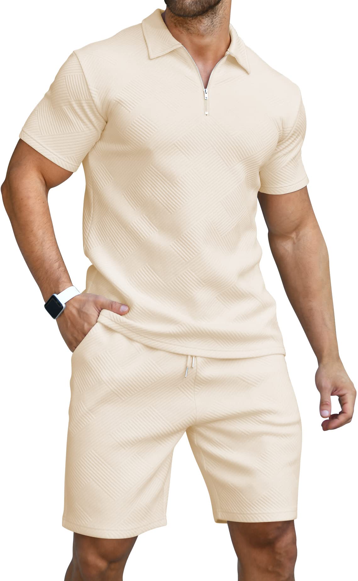 KUYIGO Men's Polo Shirt and Shorts Set Summer Outfits Fashion Casual Short Sleeve Polo Suit for Men 2 Piece Shorts Tracksuit