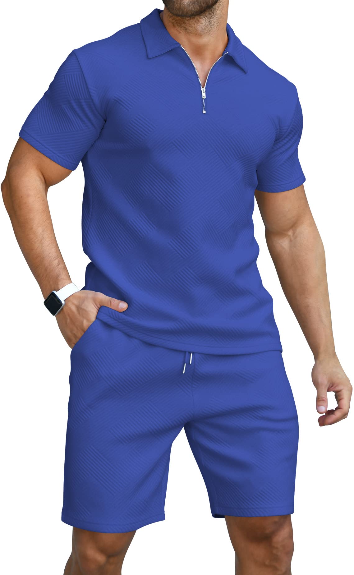 KUYIGO Men's Polo Shirt and Shorts Set Summer Outfits Fashion Casual Short Sleeve Polo Suit for Men 2 Piece Shorts Tracksuit