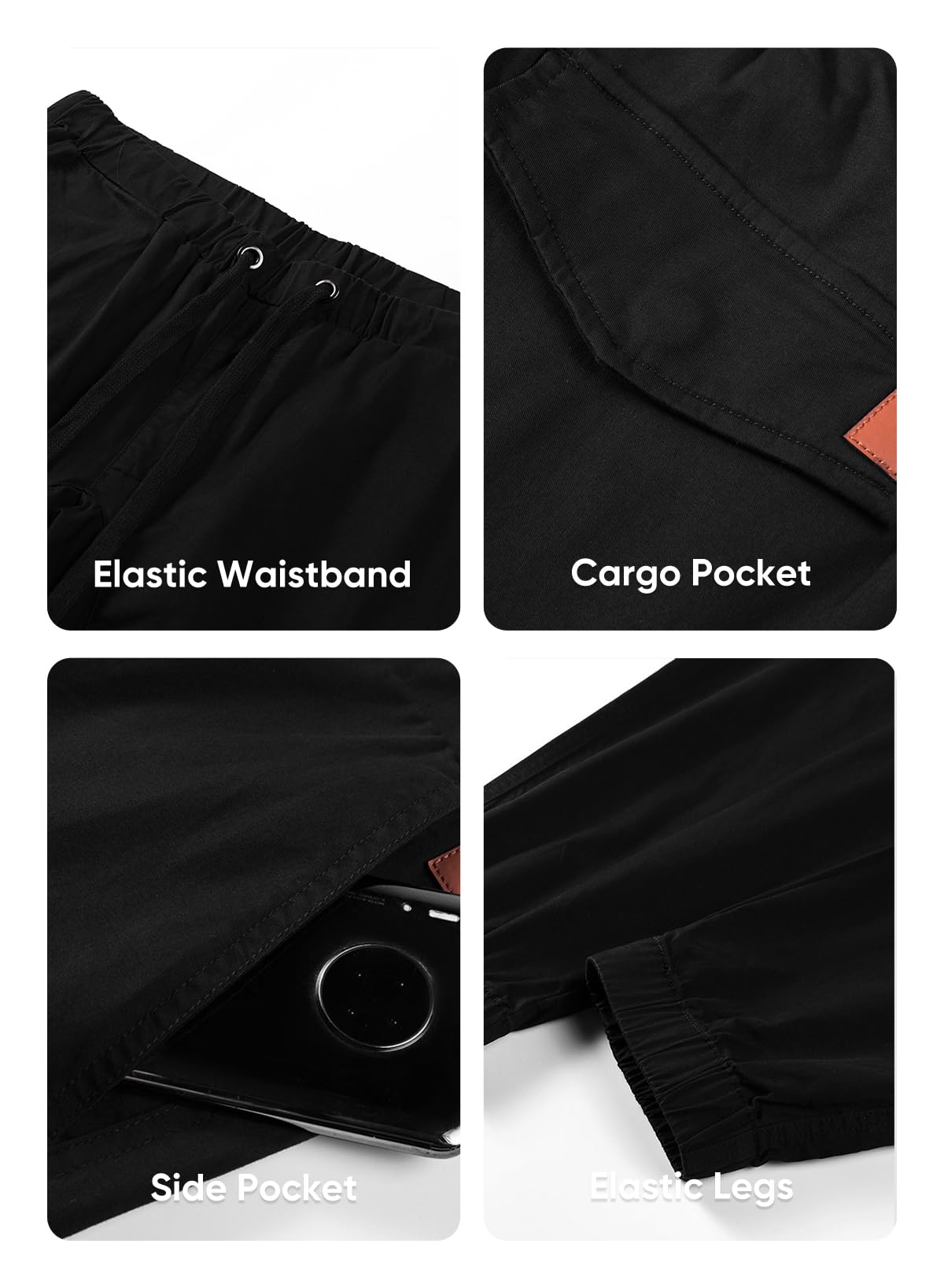 JMIERR Mens Fashion Cargo Pants - Casual Cotton Tapered Stretch Twill Drawstring Athletic Joggers Sweatpants with 6 Pockets