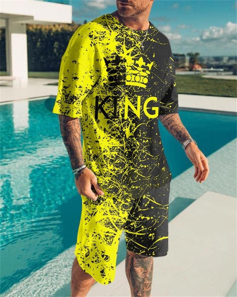 Men's Short Sets 2 Piece Summer Outfits Tracksuits Short Sleeve Shirt and Shorts 3D Poker Shirt