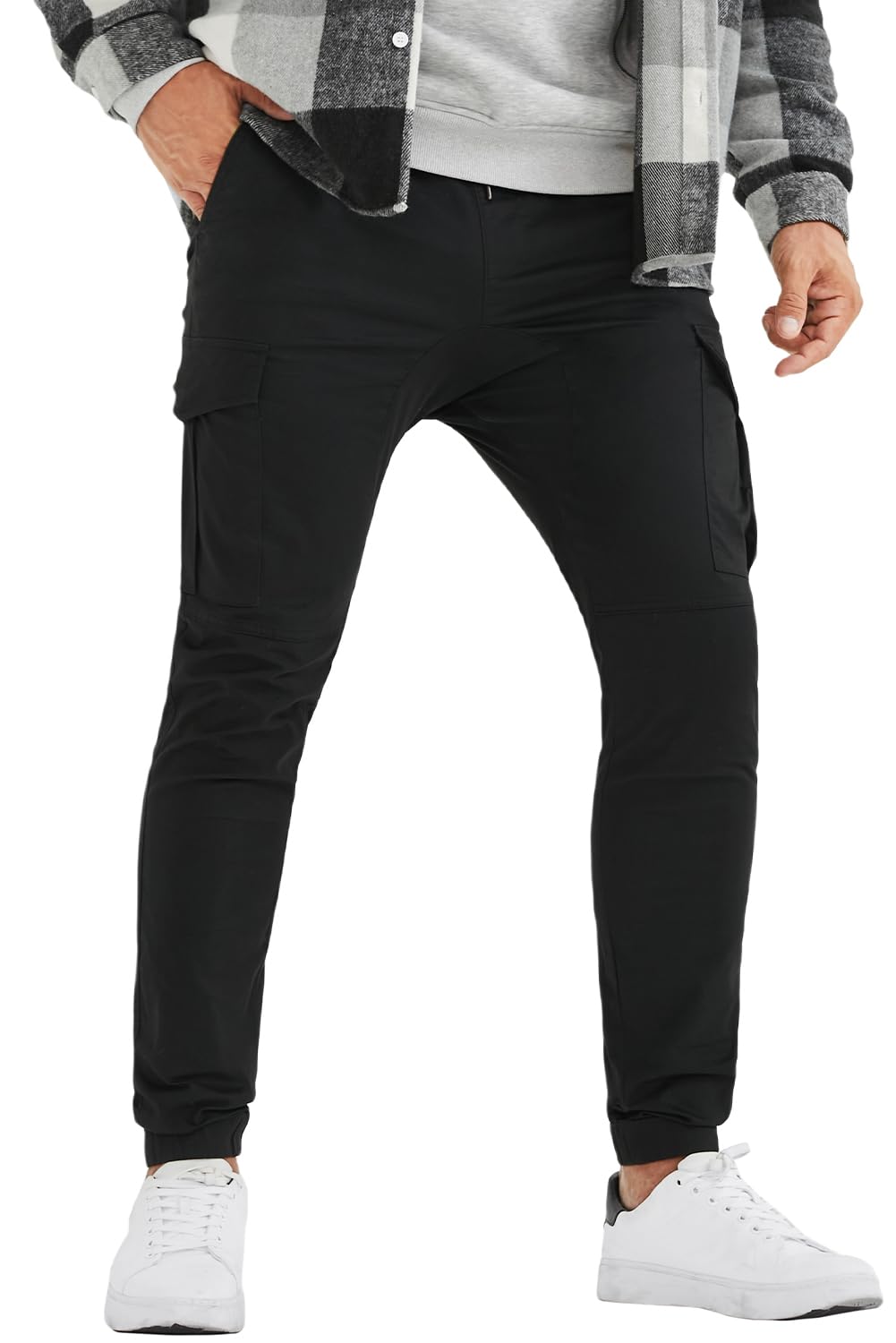 JMIERR Mens Fashion Cargo Pants - Casual Cotton Tapered Stretch Twill Drawstring Athletic Joggers Sweatpants with 6 Pockets