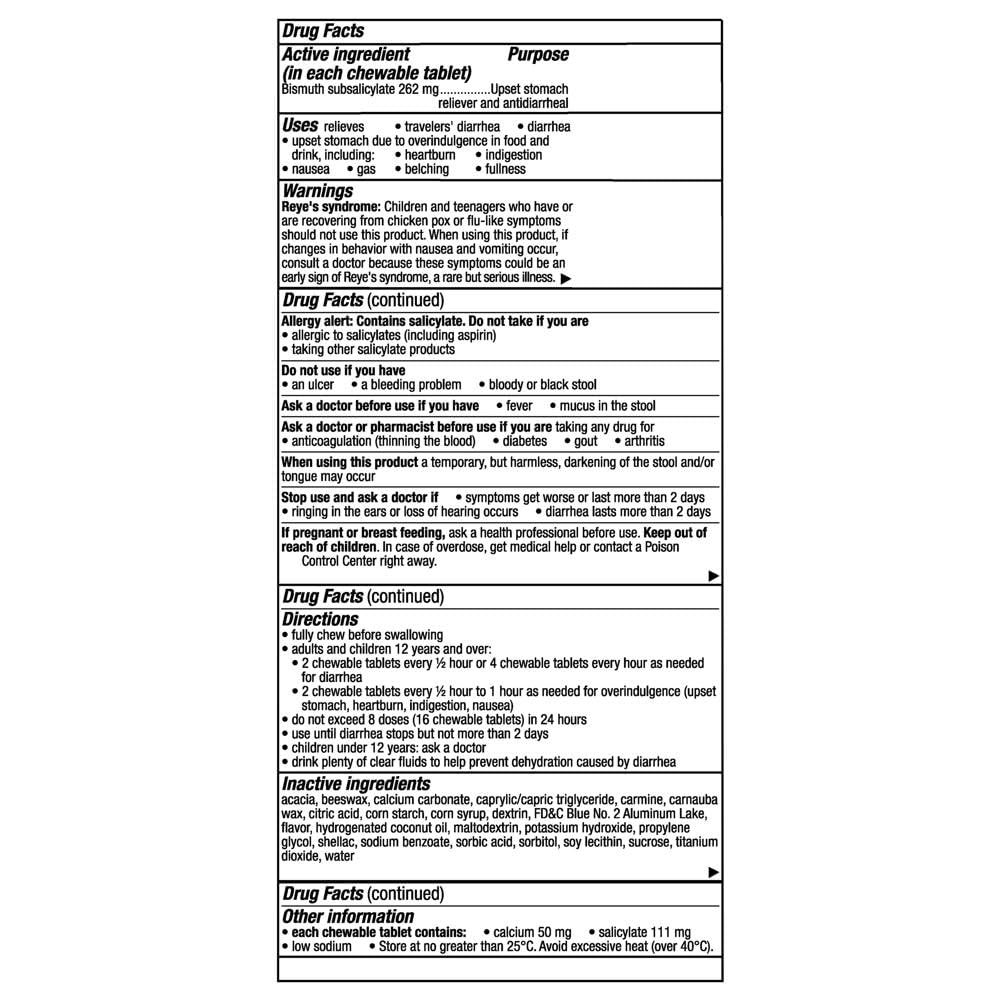 Pepto Bismol Chews, Fast and Effective Digestive Relief from Nausea, Heartburn, Indigestion, Upset Stomach, Diarrhea, 72 Total (3 Packs of 24)