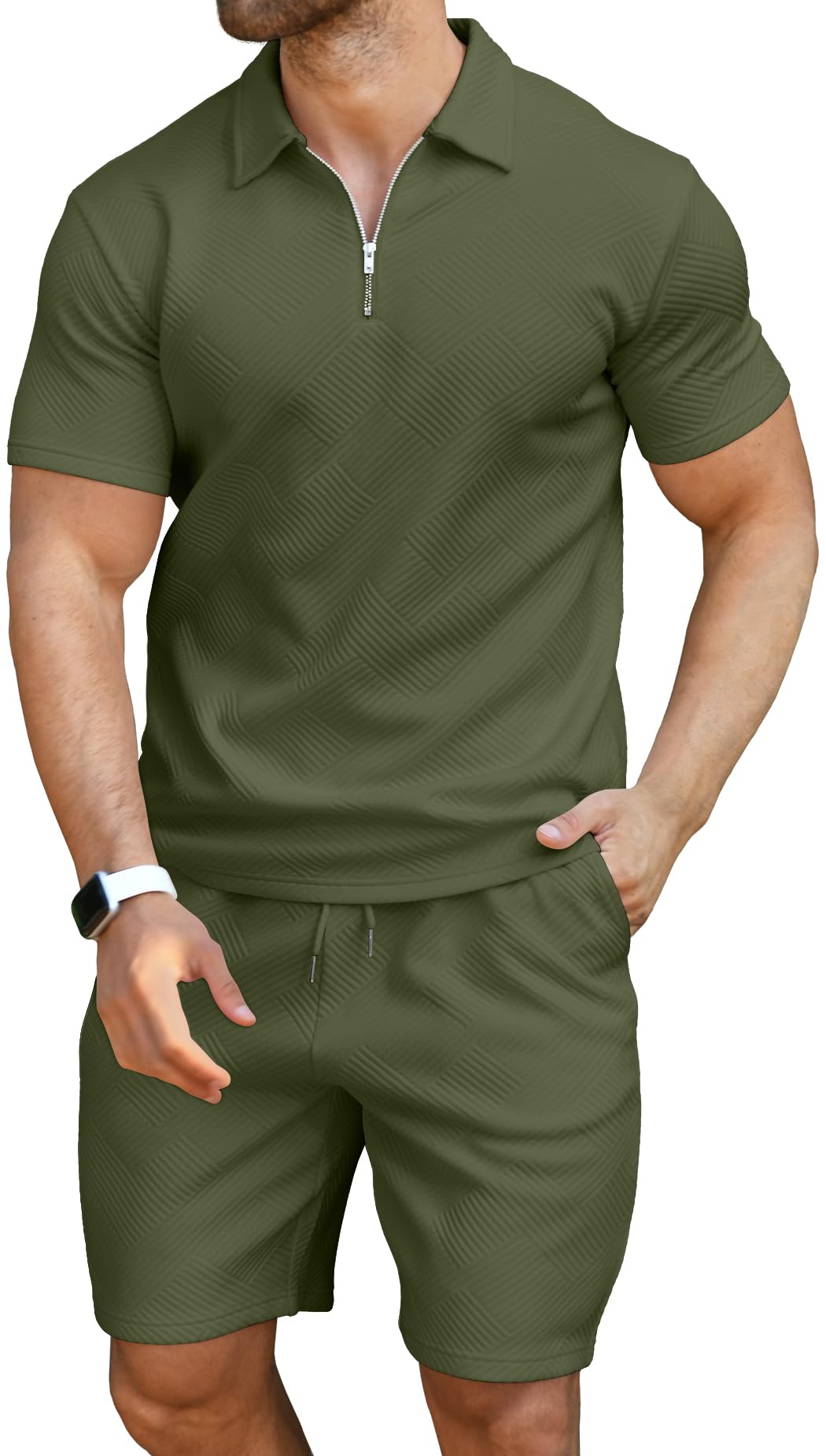 KUYIGO Men's Polo Shirt and Shorts Set Summer Outfits Fashion Casual Short Sleeve Polo Suit for Men 2 Piece Shorts Tracksuit