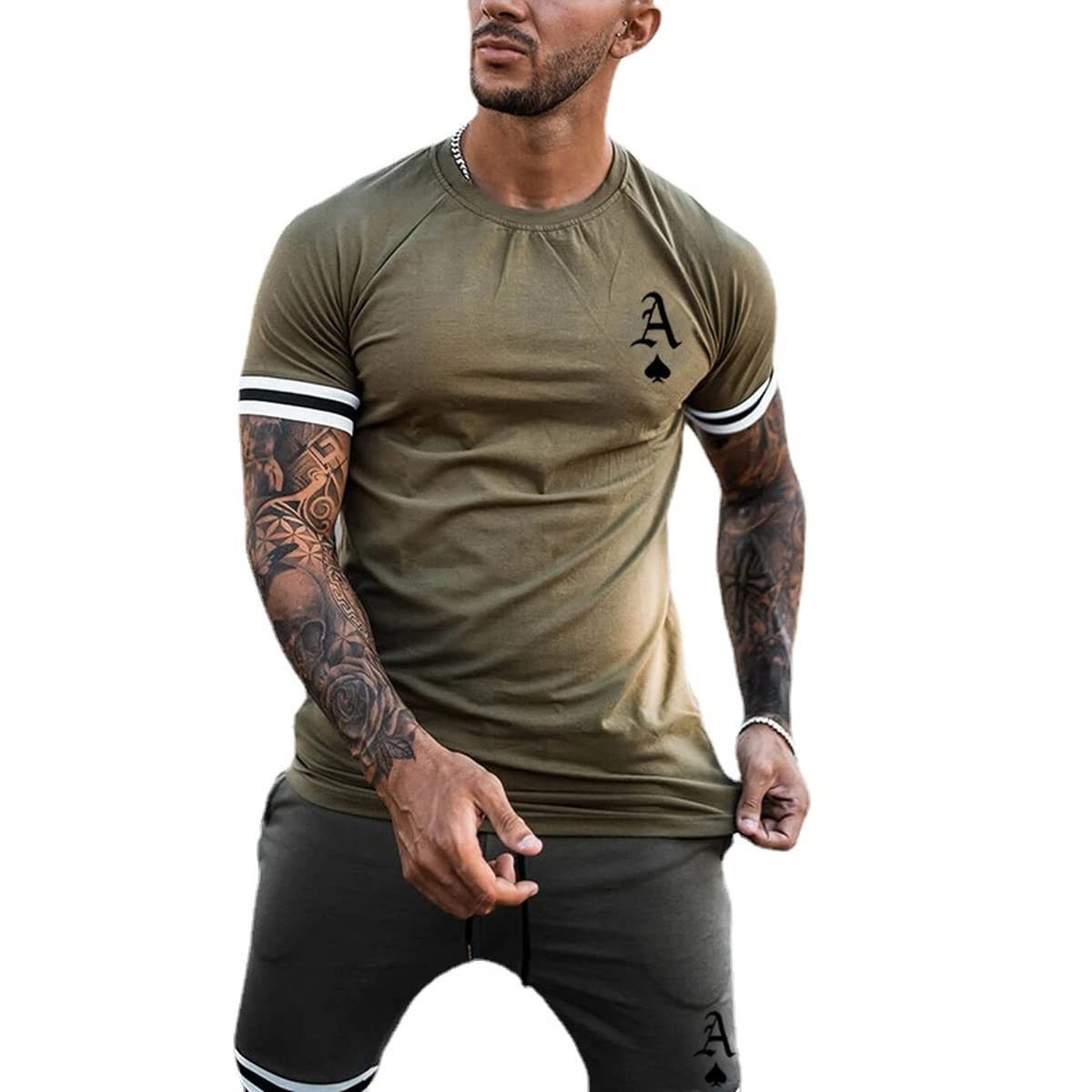 Men's Short Sets 2 Piece Summer Outfits Tracksuits Short Sleeve Shirt and Shorts 3D Poker Shirt