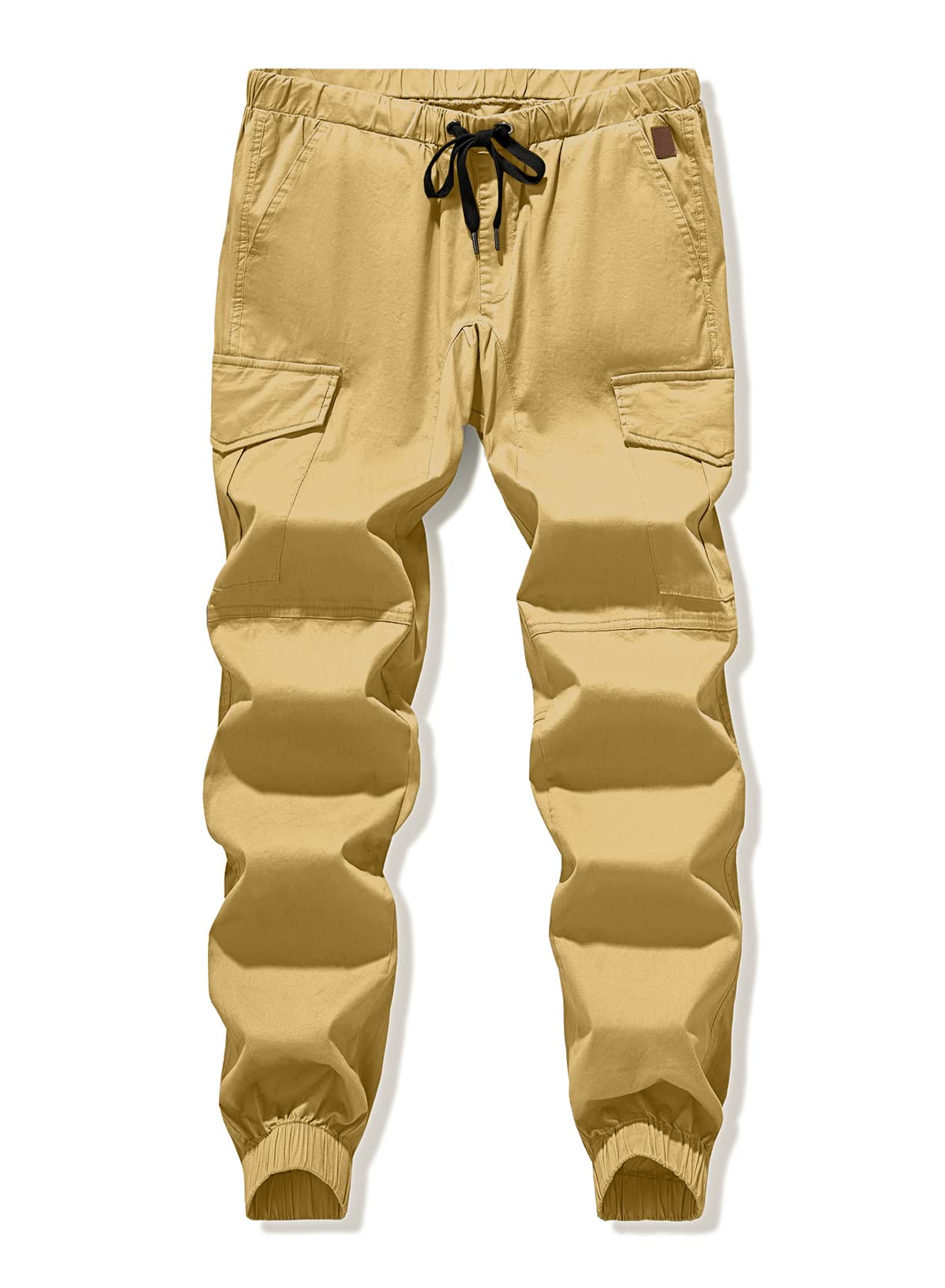 JMIERR Mens Fashion Cargo Pants - Casual Cotton Tapered Stretch Twill Drawstring Athletic Joggers Sweatpants with 6 Pockets