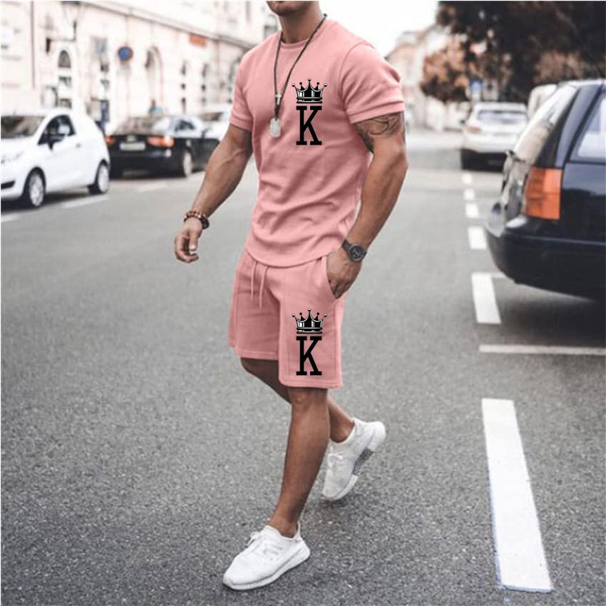 Men's Short Sets 2 Piece Summer Outfits Tracksuits Short Sleeve Shirt and Shorts 3D Poker Shirt