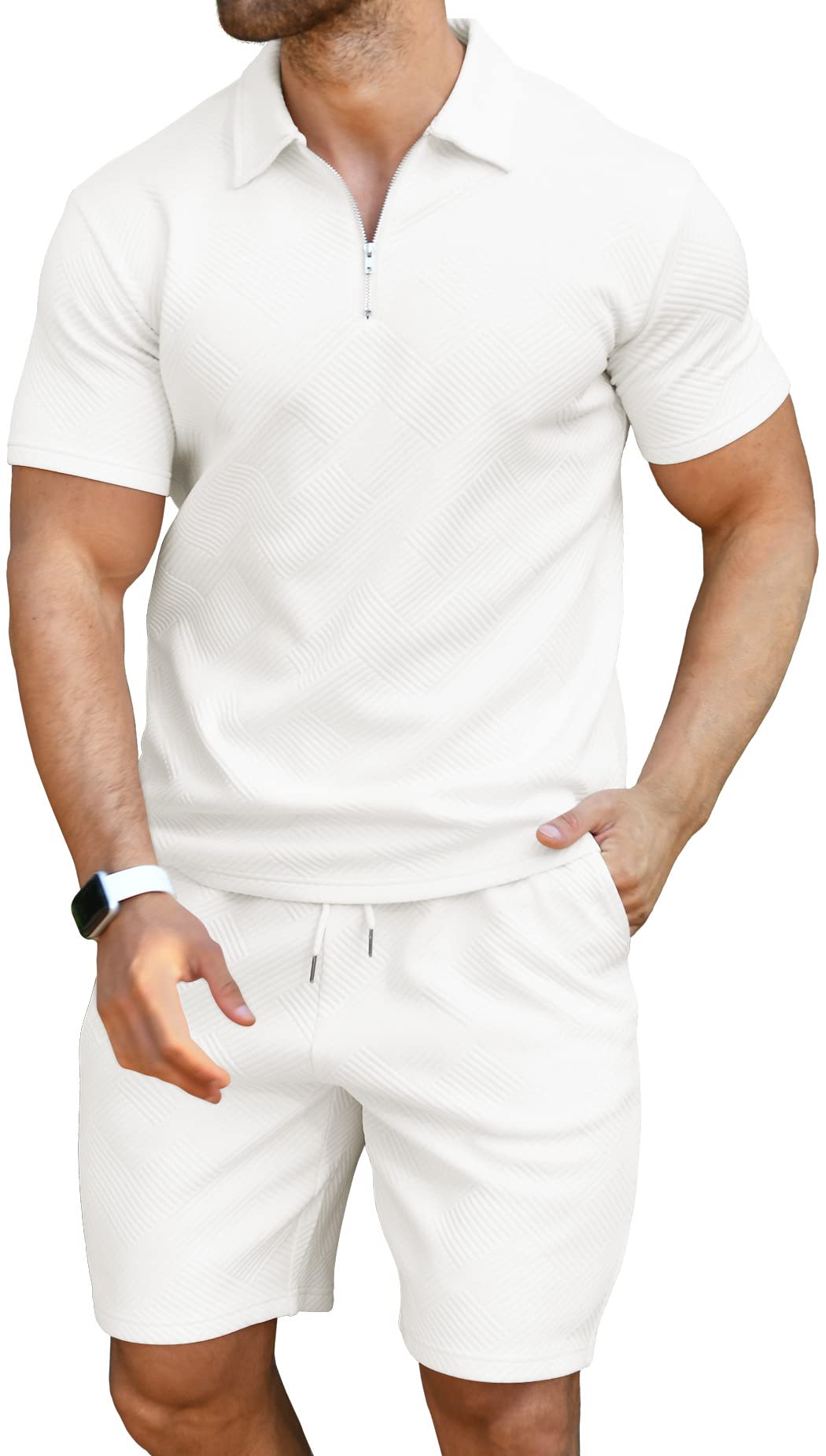KUYIGO Men's Polo Shirt and Shorts Set Summer Outfits Fashion Casual Short Sleeve Polo Suit for Men 2 Piece Shorts Tracksuit