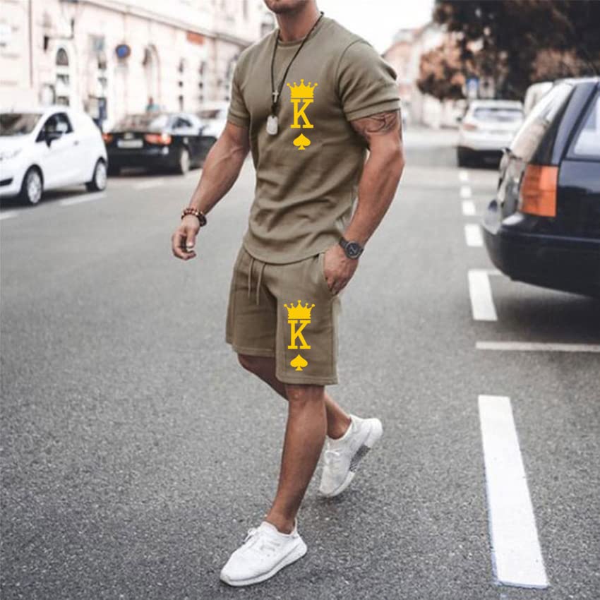 Men's Short Sets 2 Piece Summer Outfits Tracksuits Short Sleeve Shirt and Shorts 3D Poker Shirt