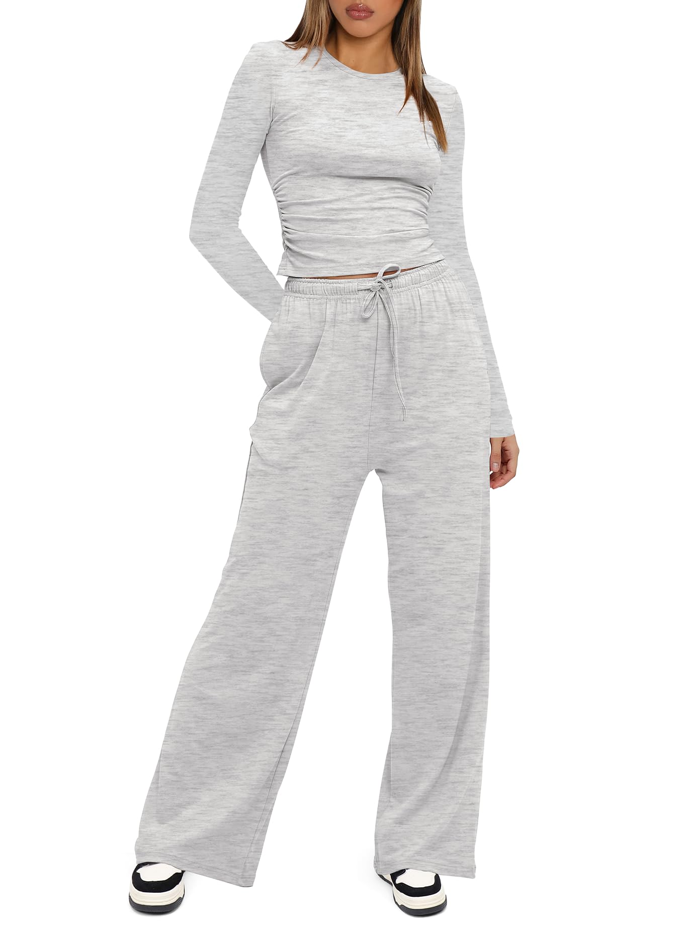 Darong Women's 2 Piece Sets Fall Outfits Long Sleeve Wide Leg Tracksuits Casual Lounge Set Matching Sets